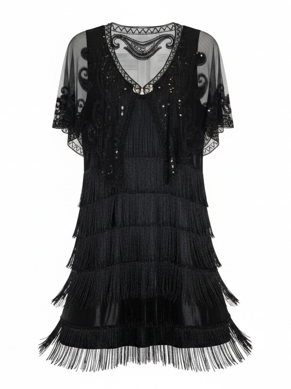 1920s Fashion Flapper Dress Black Fringe Sequin Plus Size 3X California Costumes